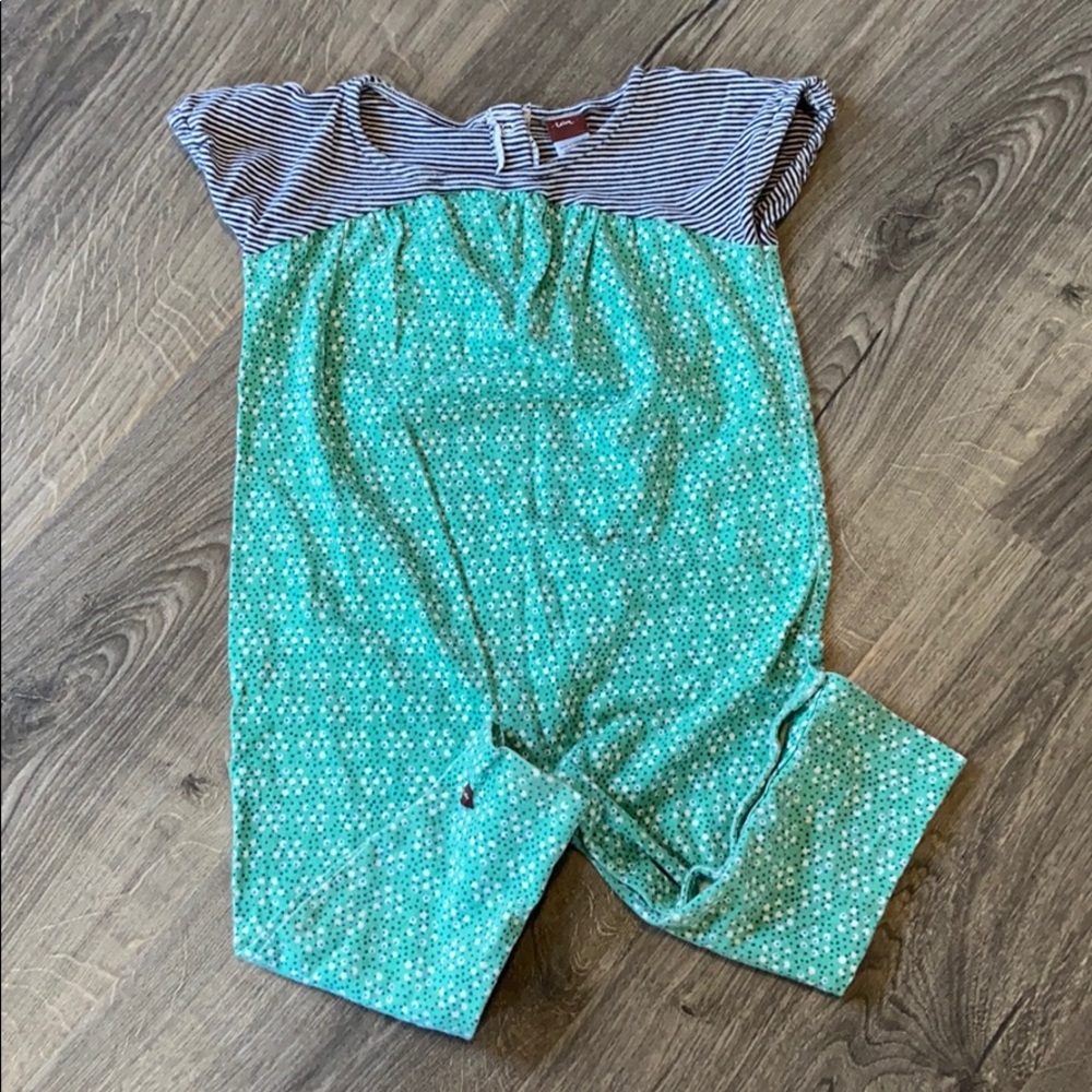 Tea polka dots/striped cap sleeve cotton romper